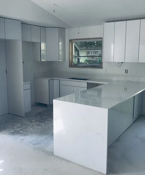 Kitchen Cabinet Demolition, New Cabinet, Stone Installation-Water Fall in Kent 